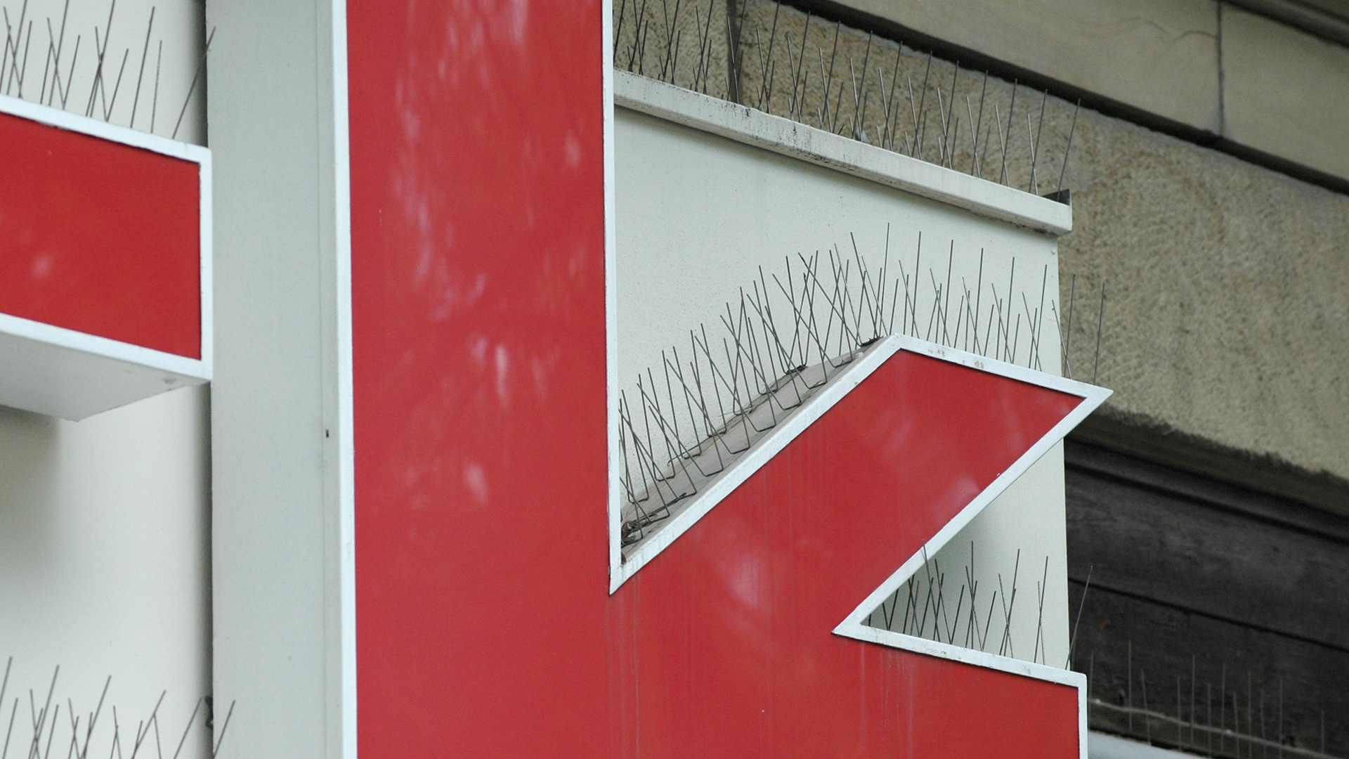 Vogelspikes an einem Gebäude für Taubenabwehr