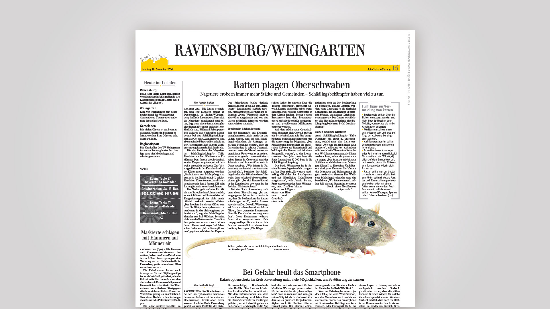 Screenshot des Zeitungsartikels mit Fleschhut Schädlingsbekämpfung